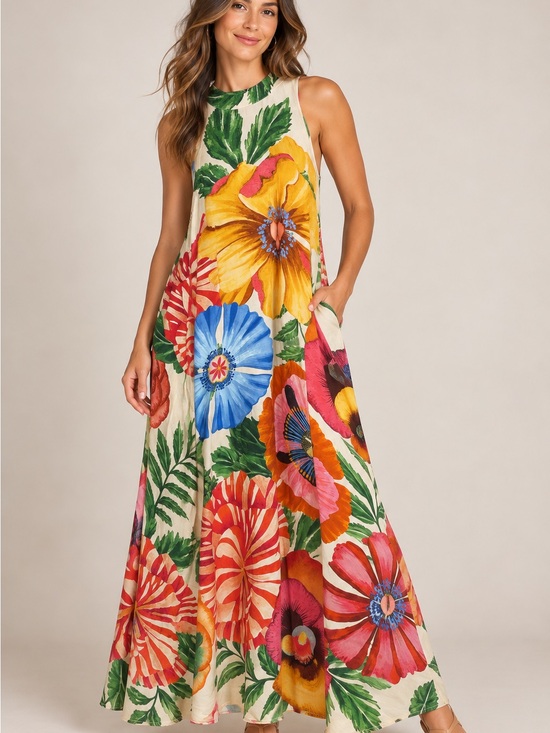 FARM Rio Dresses & Skirts - Antropologie FarmRio Halterneck Maxi Dress with Tropical Print